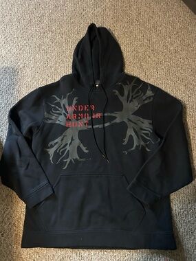 Under Armour Black Pullover Hoodie with Gray Camouflage Antler Graphic